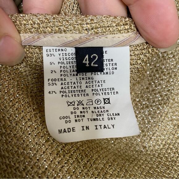 Etro Milano Tan Metallic Knit Lightweight Three Button 3/4 Sleeve IT 42 XL - Picture 6 of 11